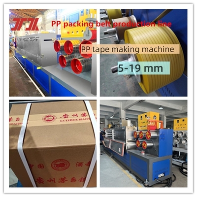 Verpackungsmaschinen 5-19 mm PP-Gürtel-Produktionslinie PP-Gürtelmaschine PP-Gürtel-Produktionsanlage mit automatischer Wickelmaschine und PLC-Steuerung
